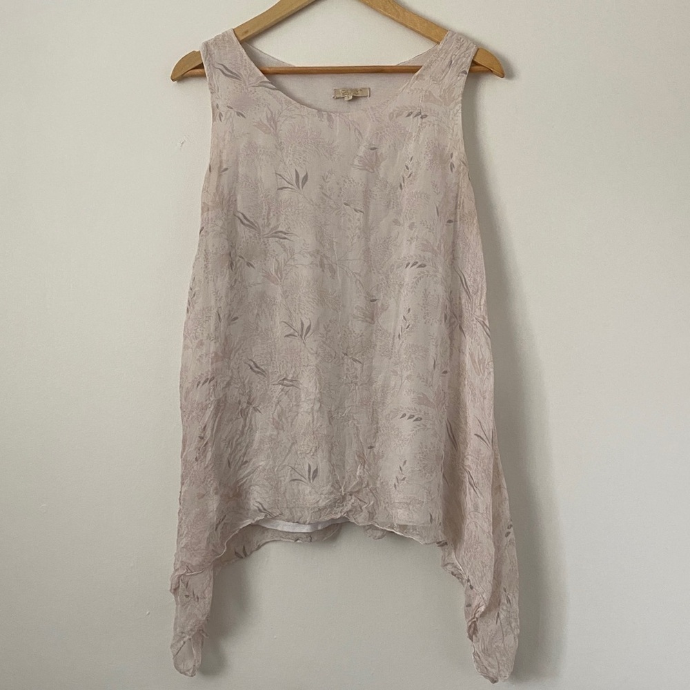 100% Silk Giusy Made in Italy Floral High Low Hem Lined Flowy Tunic Shirt Top S - Picture 3 of 6